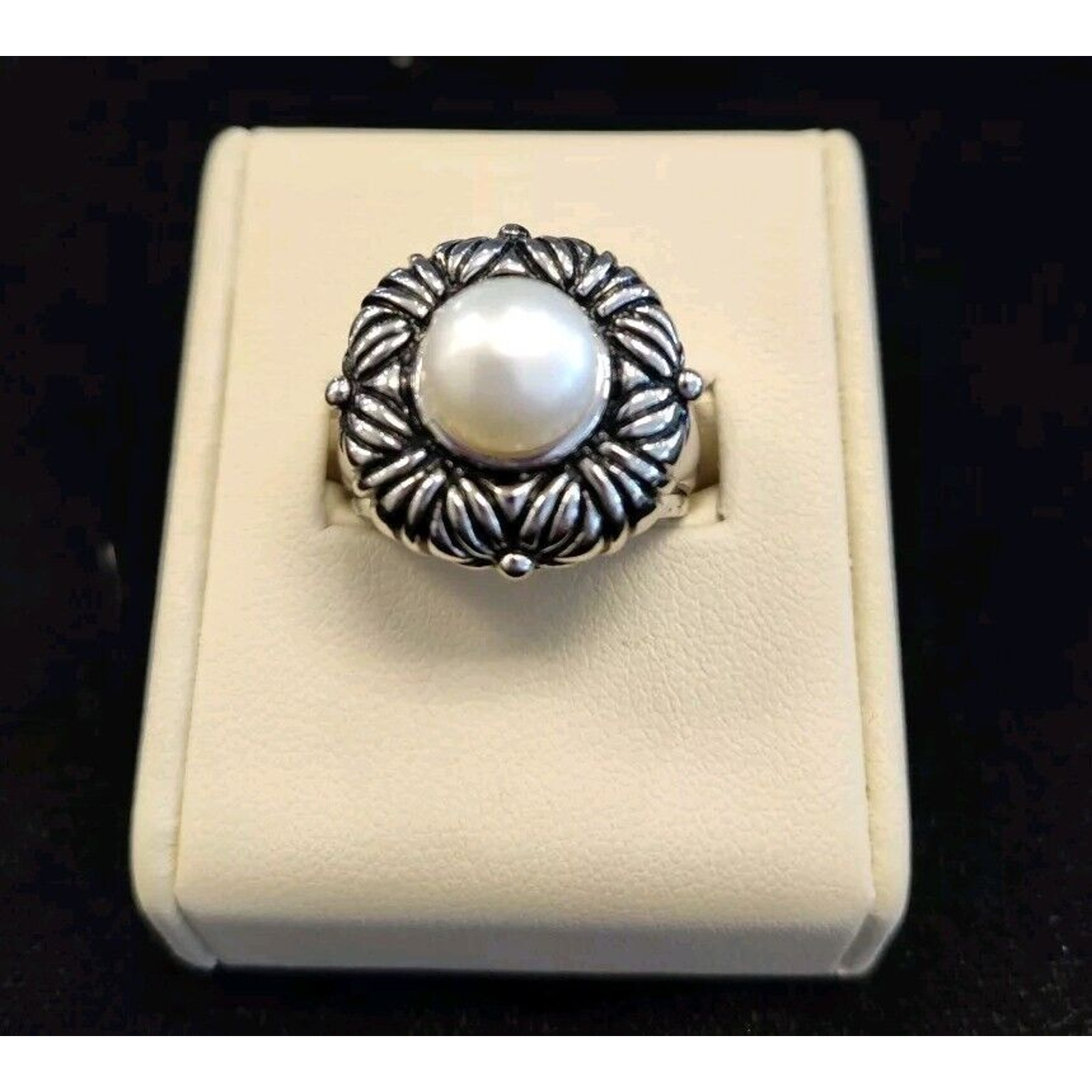 Honora 9.5mm Cultured Pearl Sterling Silver Ring Size 8 Textured 11.9 Grams