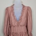 Cistar New York V-Neck Mini Dress M Dusty Pink Ruffles Tiered Cut Out Balloon