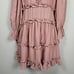 Cistar New York V-Neck Mini Dress M Dusty Pink Ruffles Tiered Cut Out Balloon