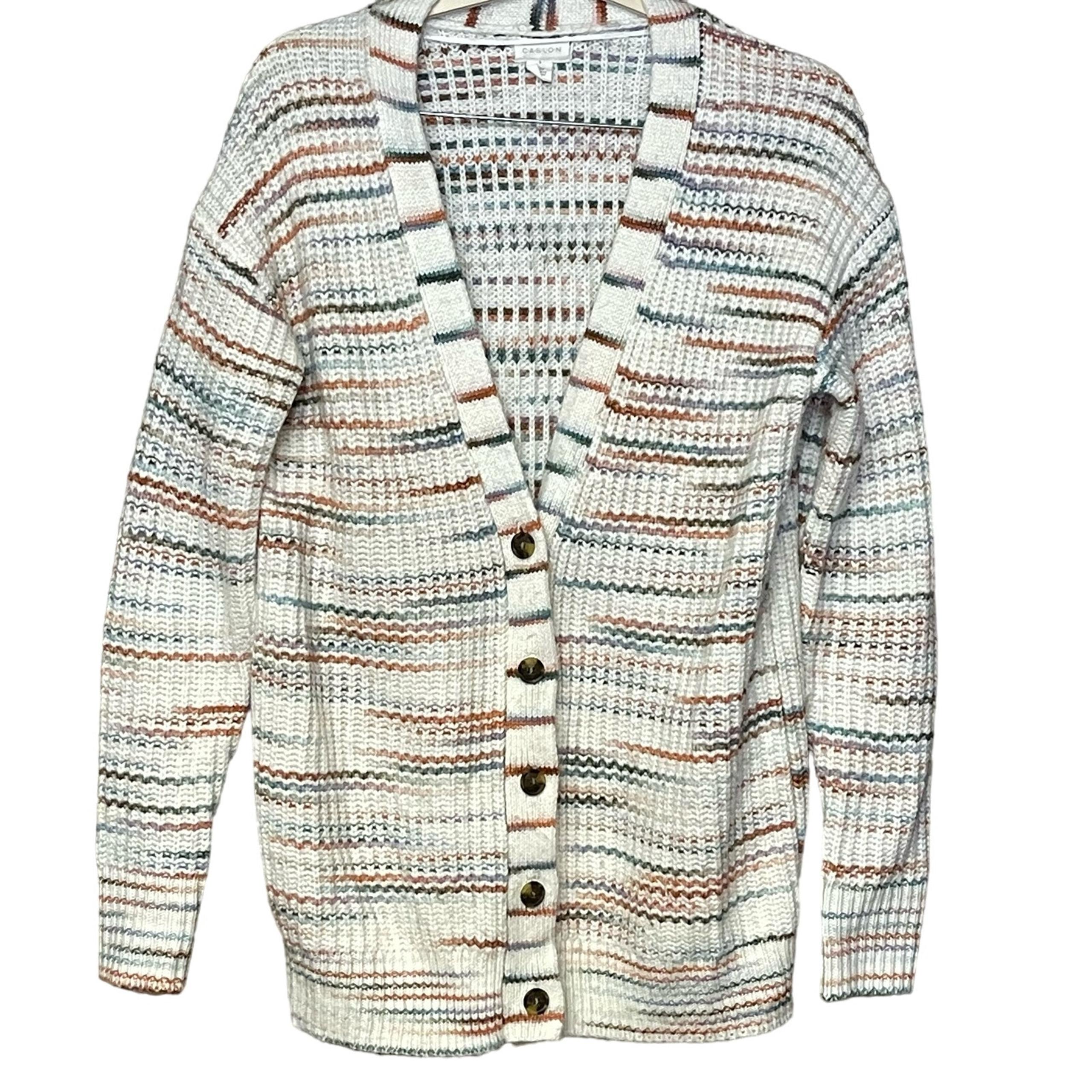 CASLON white multicolor cardigan sweater chunky grandpacore heavy warm size S