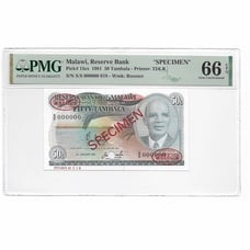 Malawi 50 Tambala 1-1-1981 P13cs “SPECIMEN” PMG 66 EPQ