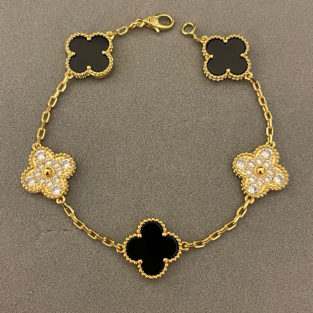 18k gold plated Clover bracelet CZ black onyx