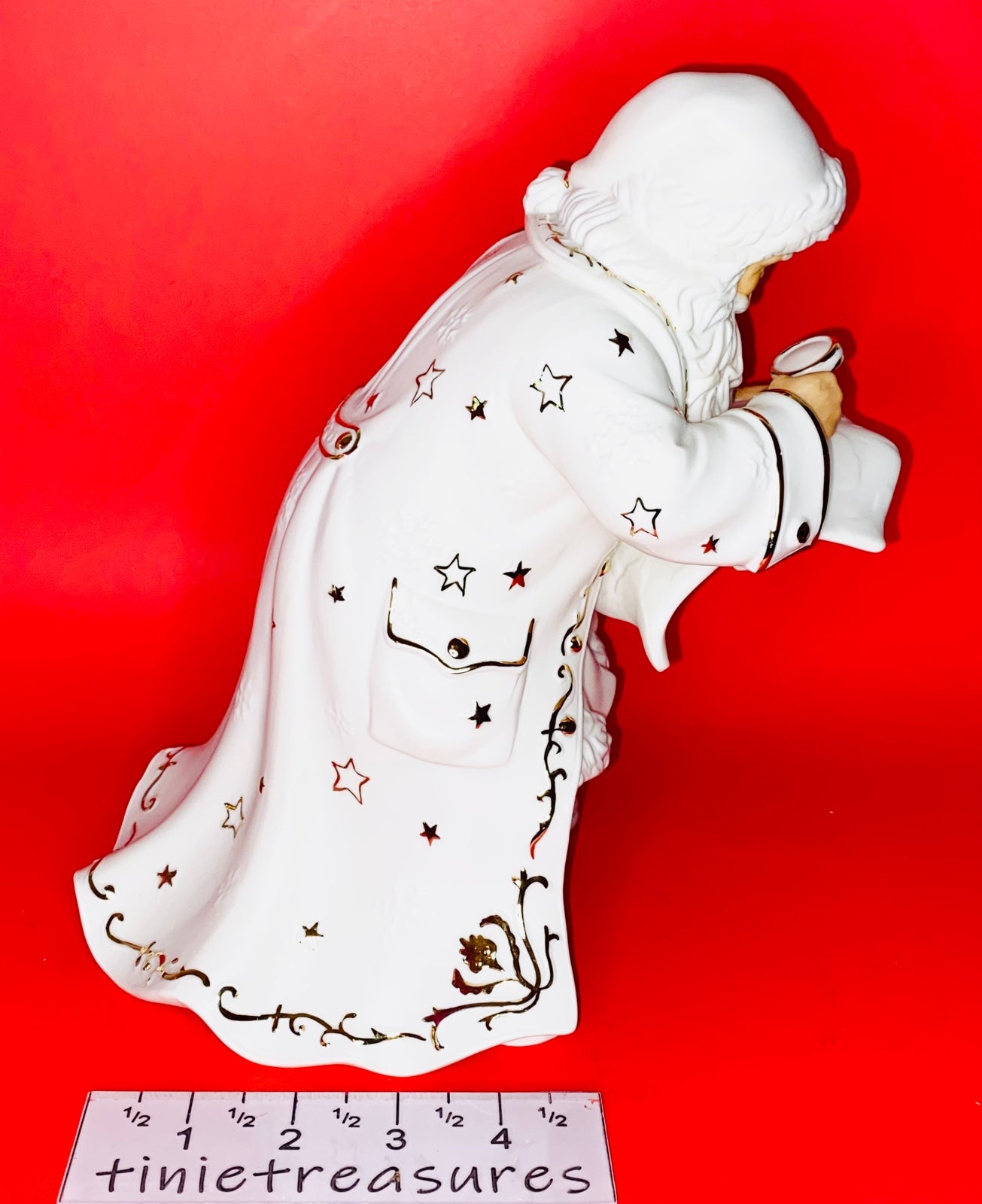 Vtg 2001 Grandeur Porcelain Santa Sleigh White gold shops tone tinietreasures