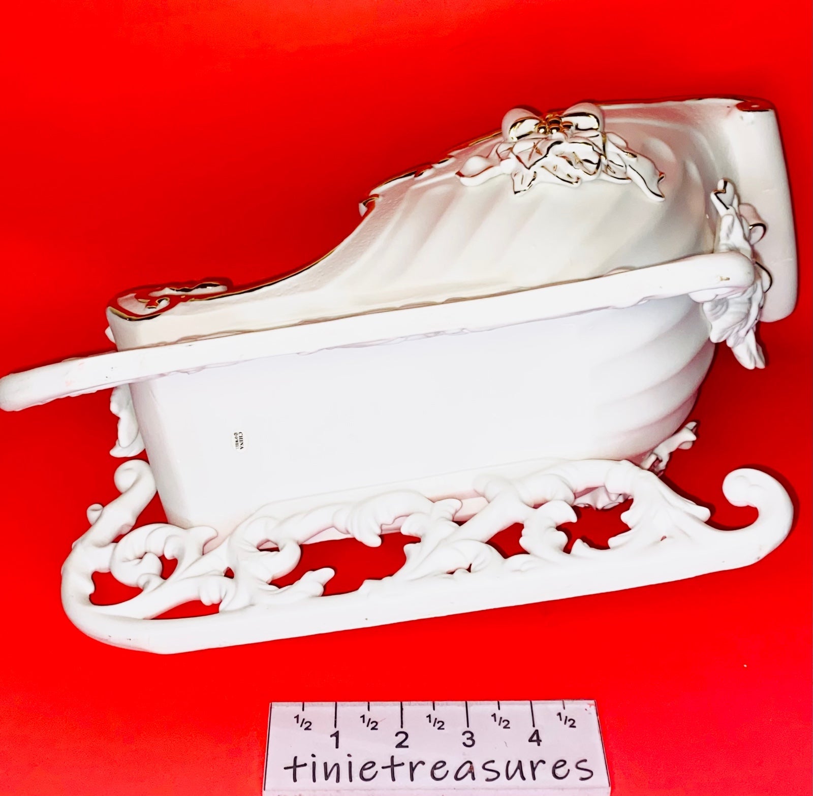 Vtg 2001 Grandeur Porcelain Santa Sleigh White gold shops tone tinietreasures