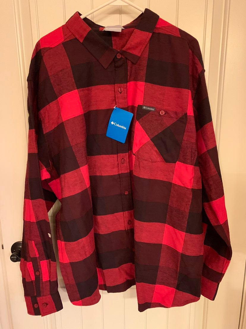 Columbia Mens Shirt Sz XXL Red Black Plaid Flannel Log Hopper Lumberjack