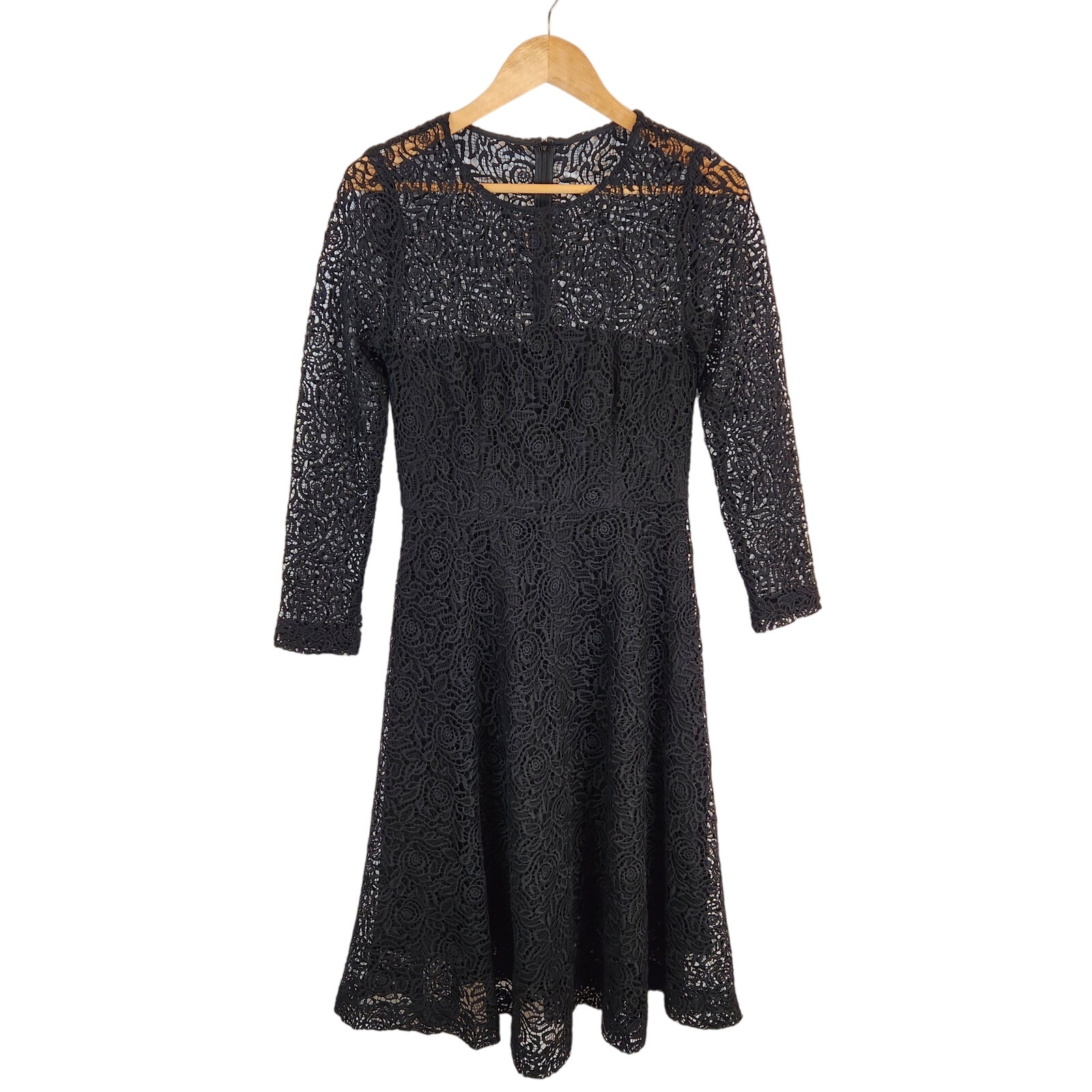 Reiss Rhomona Women's Black Floral Lace Overlay Lined Long Sleeve Dress Size 6