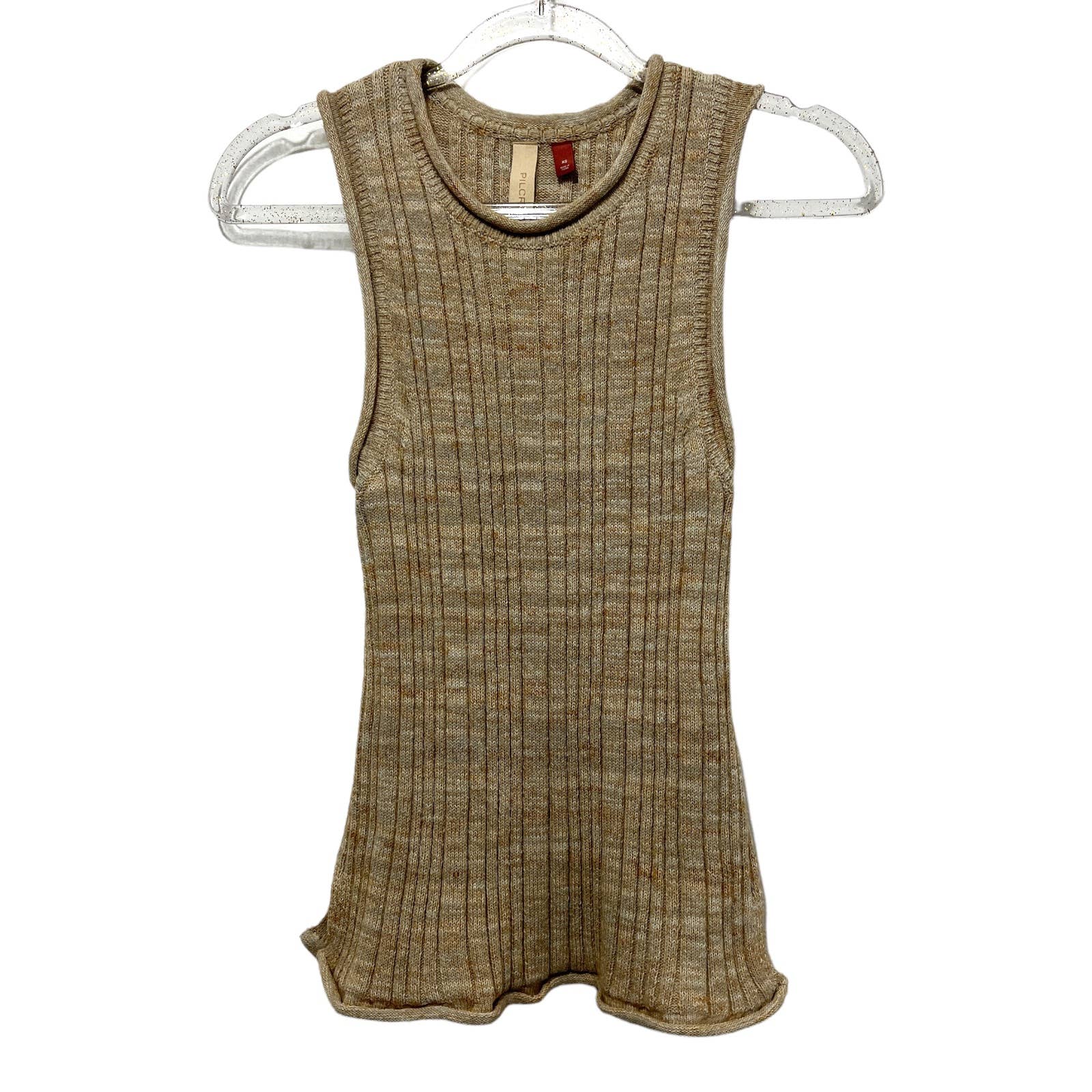 Anthropologie Pilcro Knit High Neck Tank Ribbed Sweater Size XS, Tan