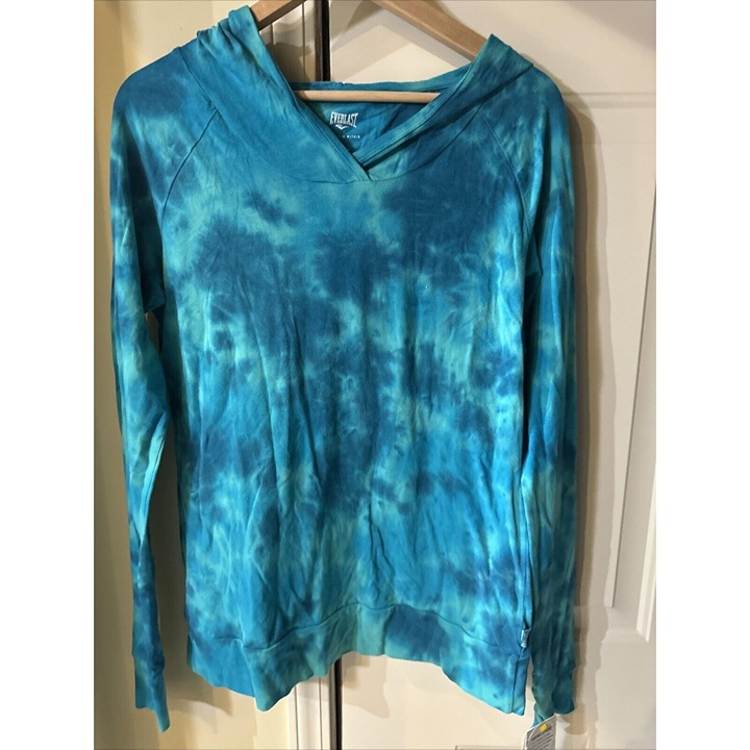 Green/Teal   Tie Dye Long Sleeve Hooded T-Shirt by Everlast - Size Large