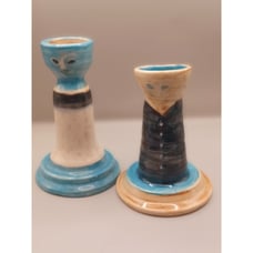 Arts and Crafts Studio Art Pottery Picasso Style Man & Woman Candlestick Set