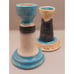 Arts and Crafts Studio Art Pottery Picasso Style Man & Woman Candlestick Set