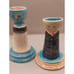 Arts and Crafts Studio Art Pottery Picasso Style Man & Woman Candlestick Set