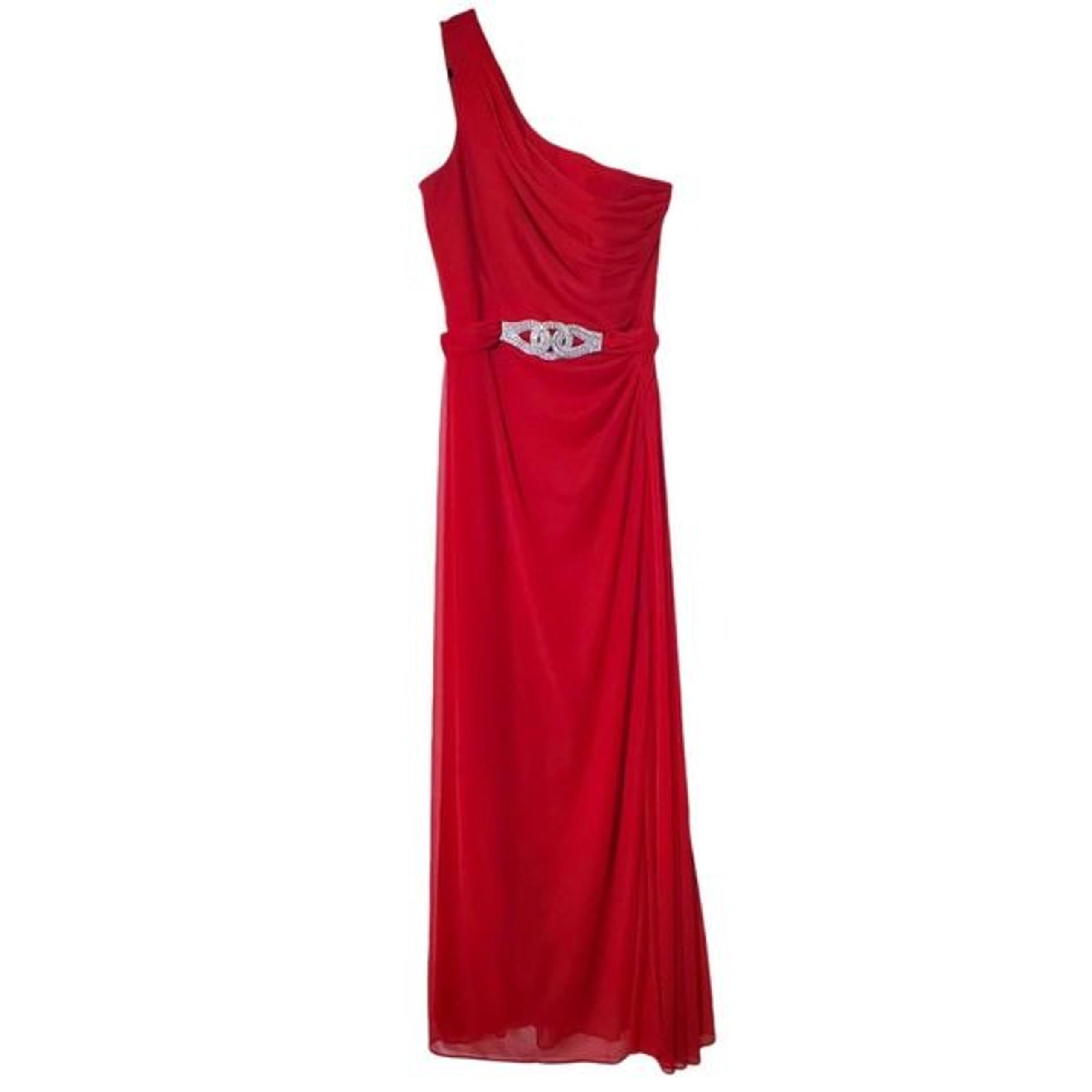 Alex Evenings Red Chiffon One Shoulder Gown Size 8 Draped Dress Womens