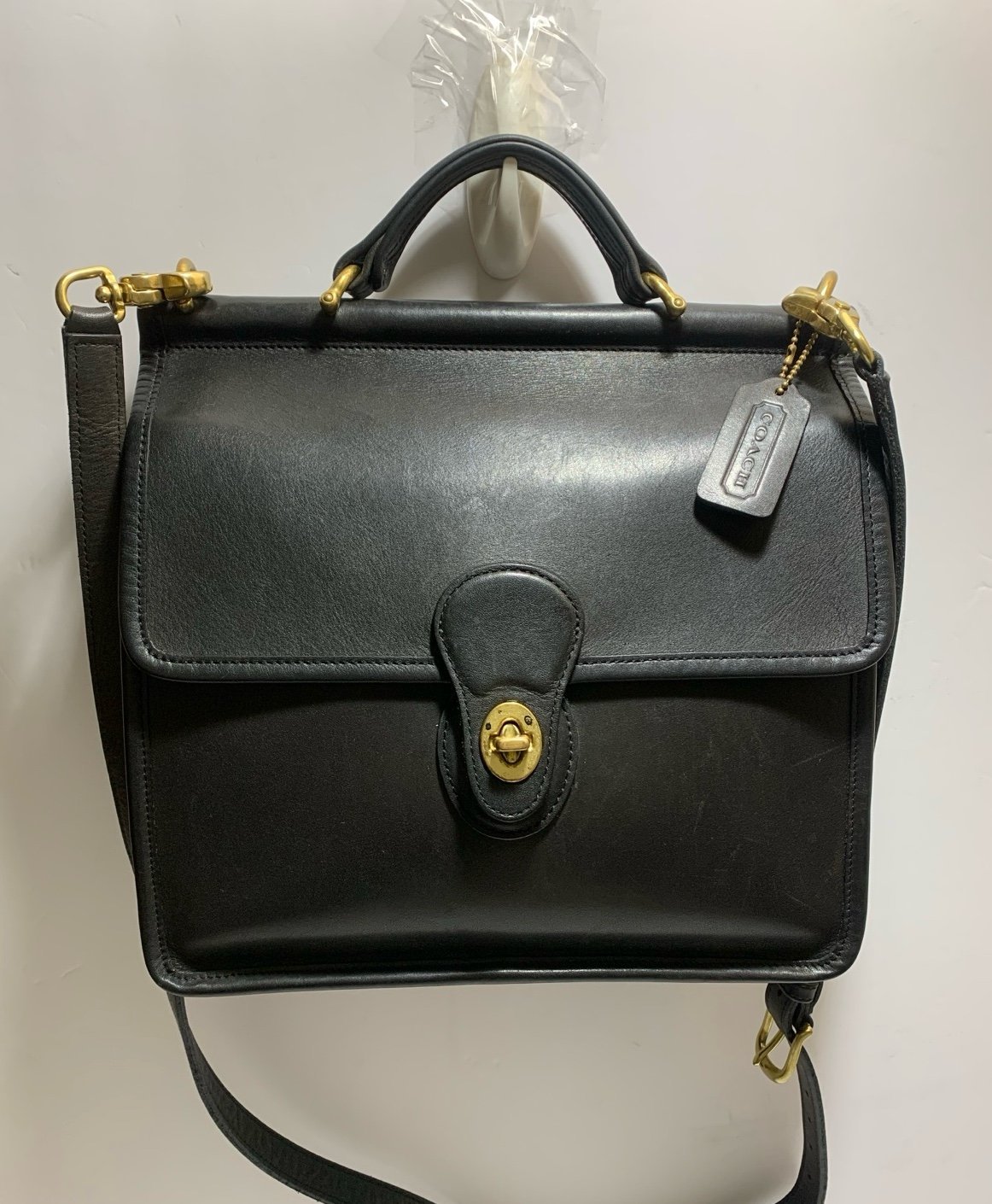 Coach Vintage Black Leather Willis Satchel Crossbody Shoulder Bag Purse