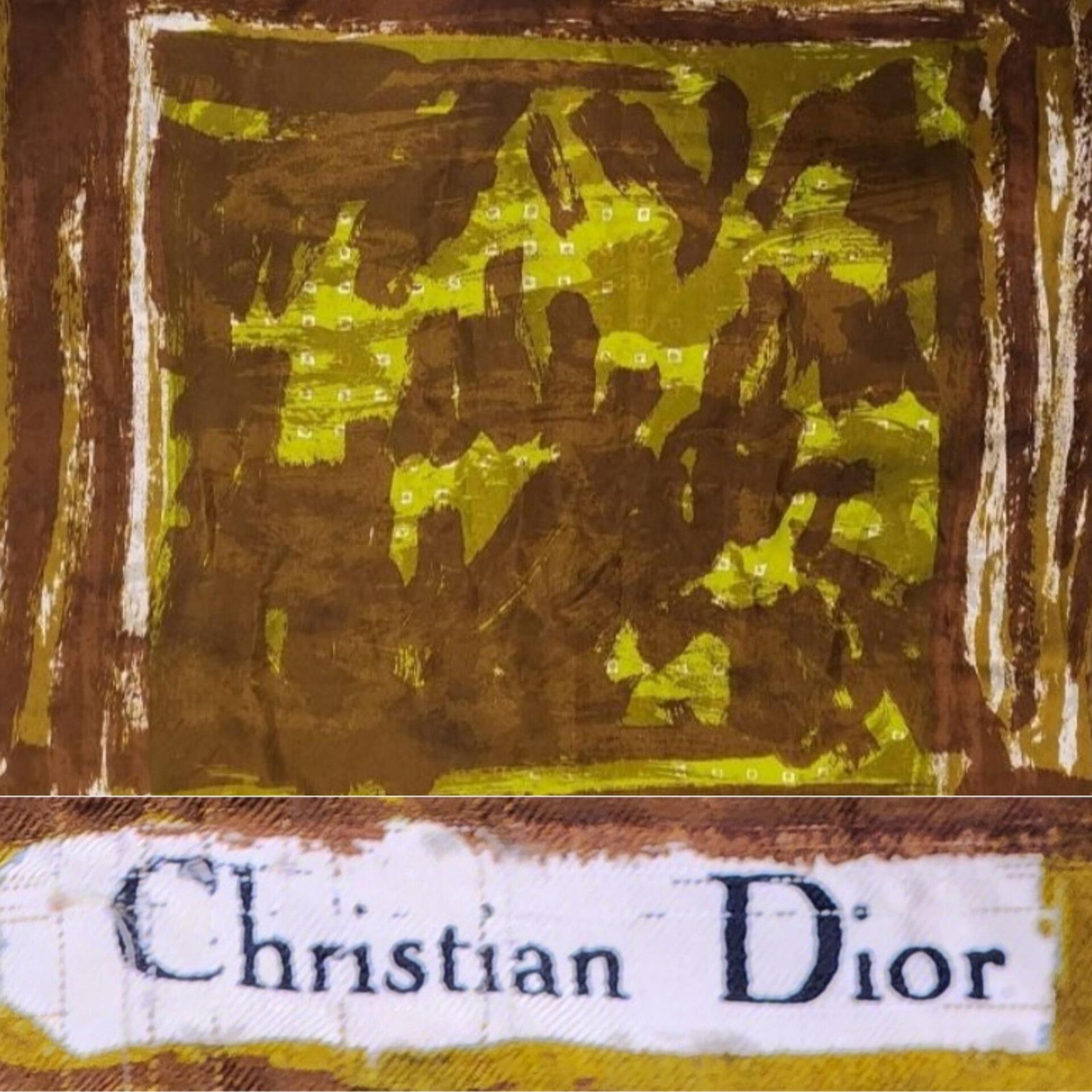 CHRISTIAN DIOR Silk Scarf Timeless Abstract Shade of Green Vintage Retro Glam