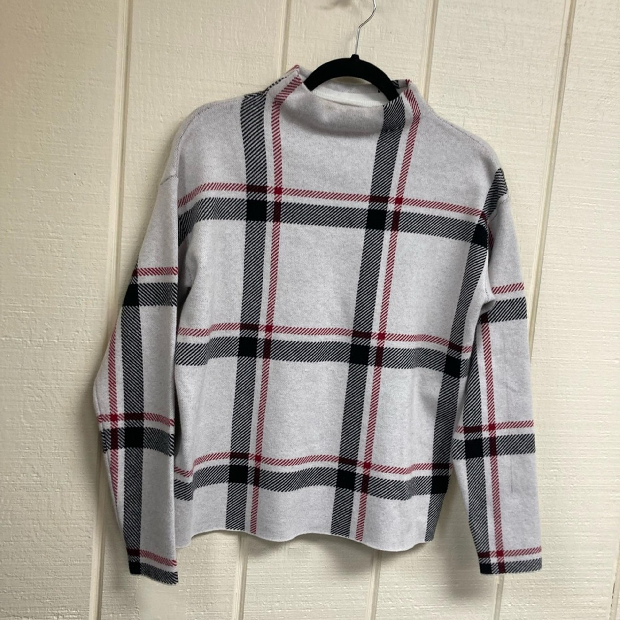 Tahari Sweater Mock Neck Plaid Women's Medium