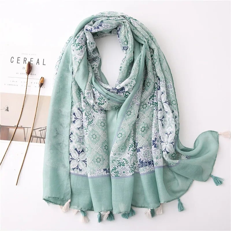 2023 Fashion Paisley Abstract Floral Tassel Viscose Shawl Scarf Lady High Qualit