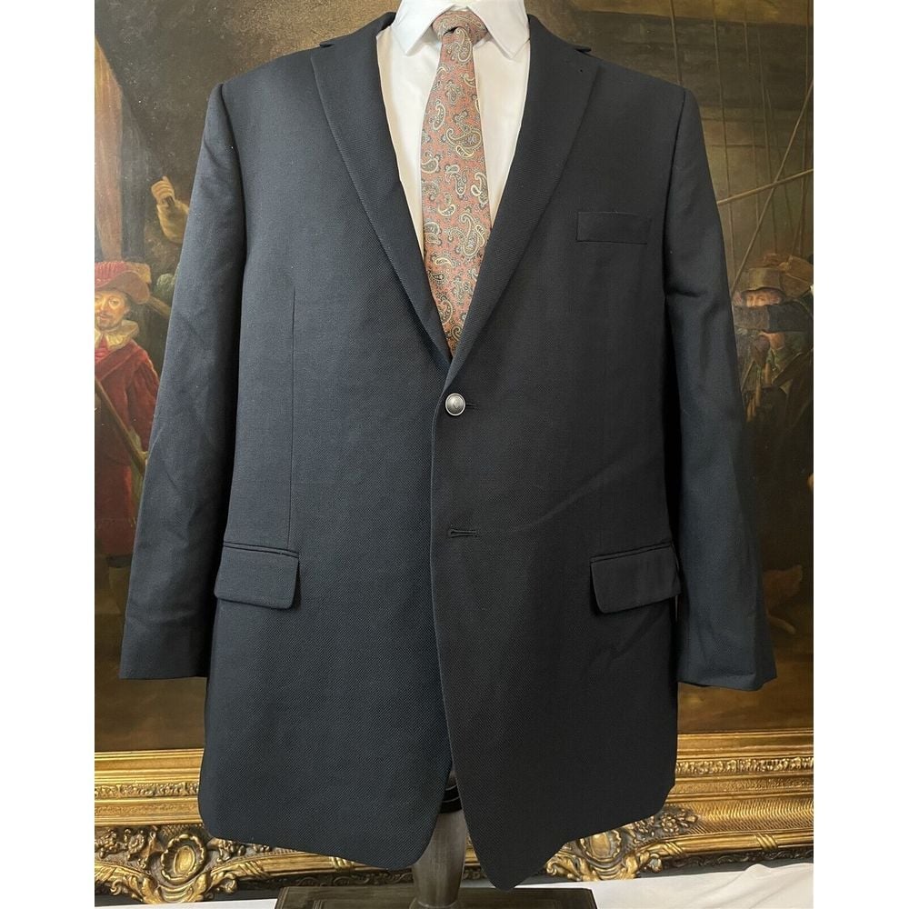 Joseph Abboud 48L Black Textured Reda 100% Wool Metal Button 2Btn Blazer Jacket