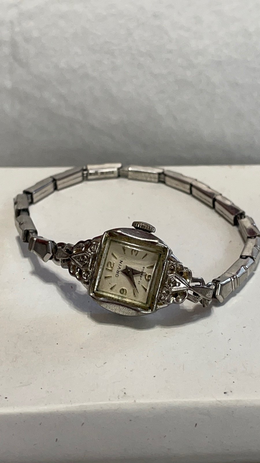 Vtg Orvin Art Deco gold filled and diamond watch. WORKS!