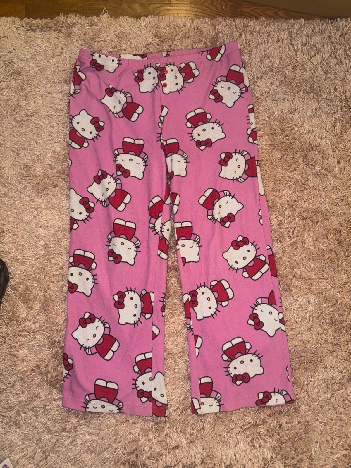 Hello Kitty Size Large Fleece Pajama Pants Bottoms Y2K 2007 Pink