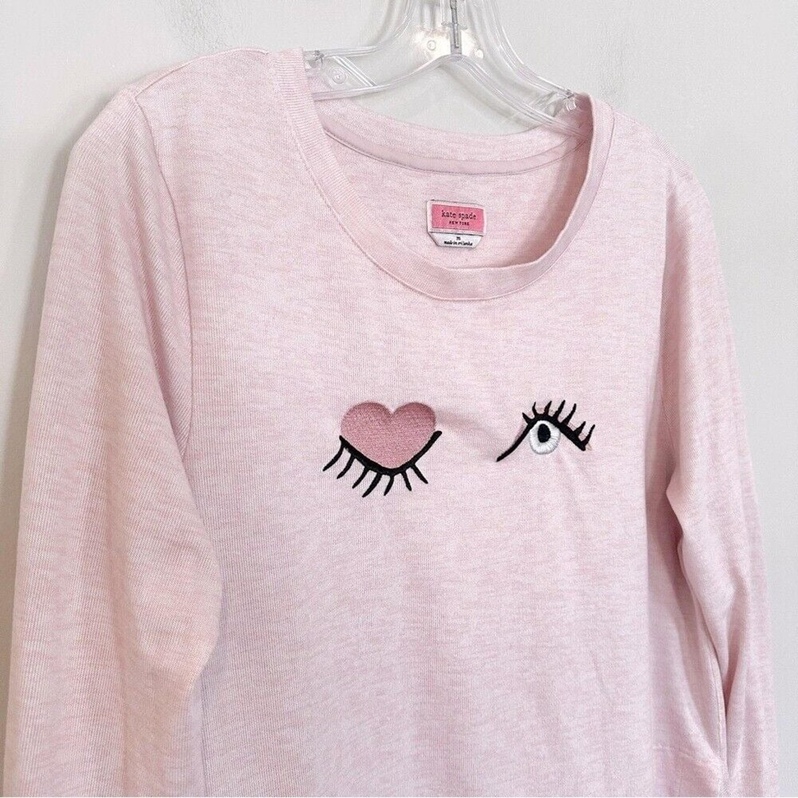 Kate Spade Wink Eye Embroidered Knit Sleep Shirt Nightgown Women's Medium Pink