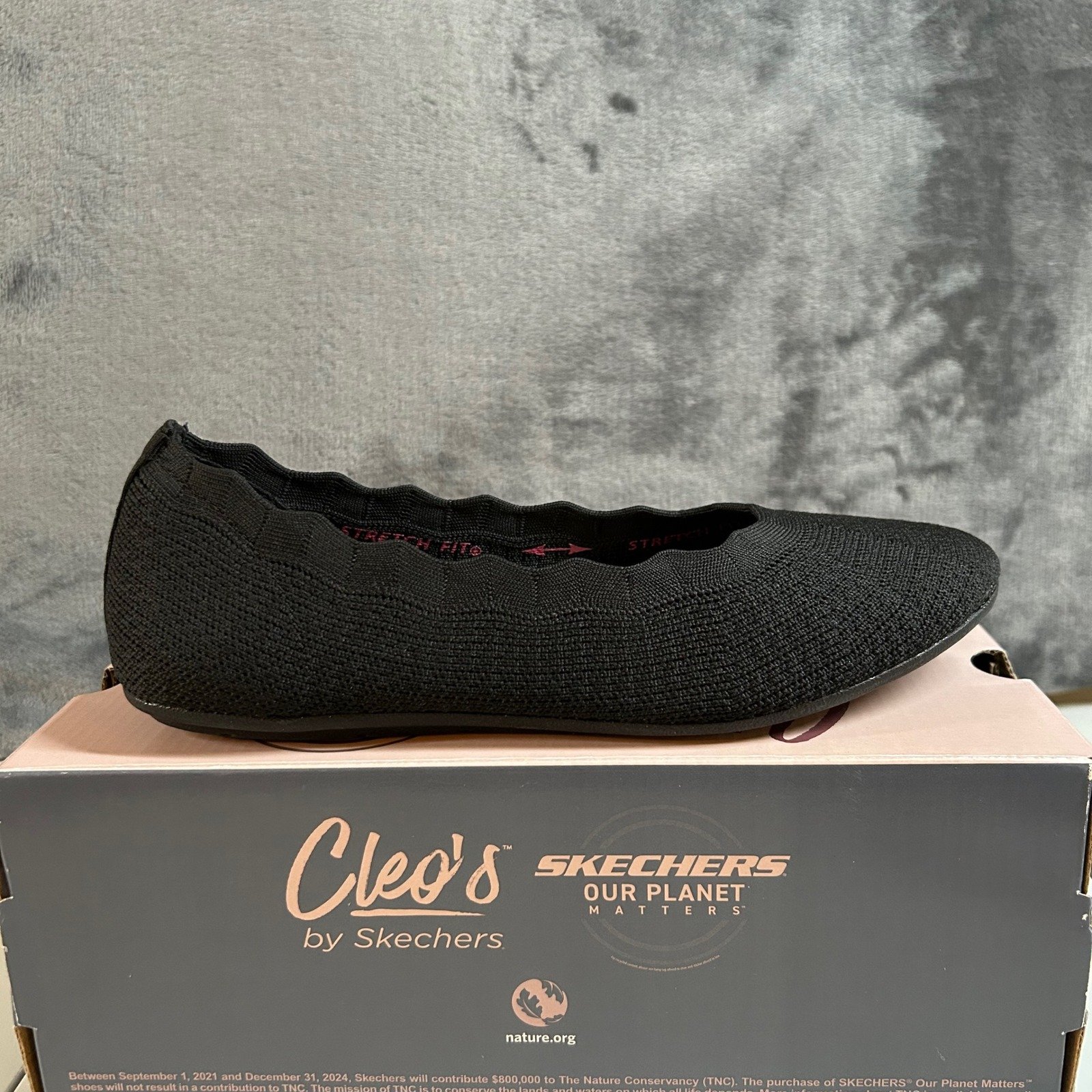 Skechers Cleo Love Spell Ballet Flats Comfort Shoes Stretch Black Womens 6.5 New