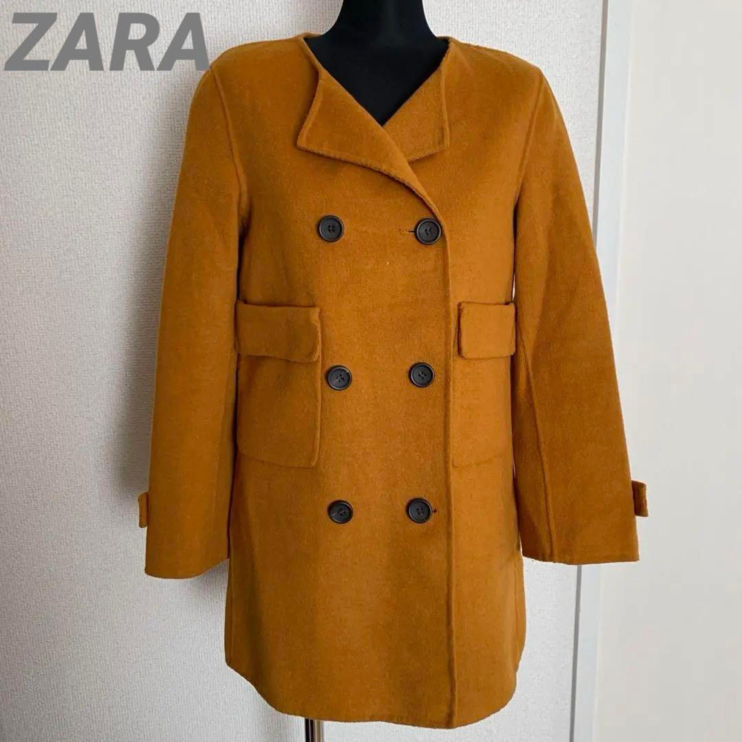 ZARA Wool Blend Double-Breasted Coat Mustard