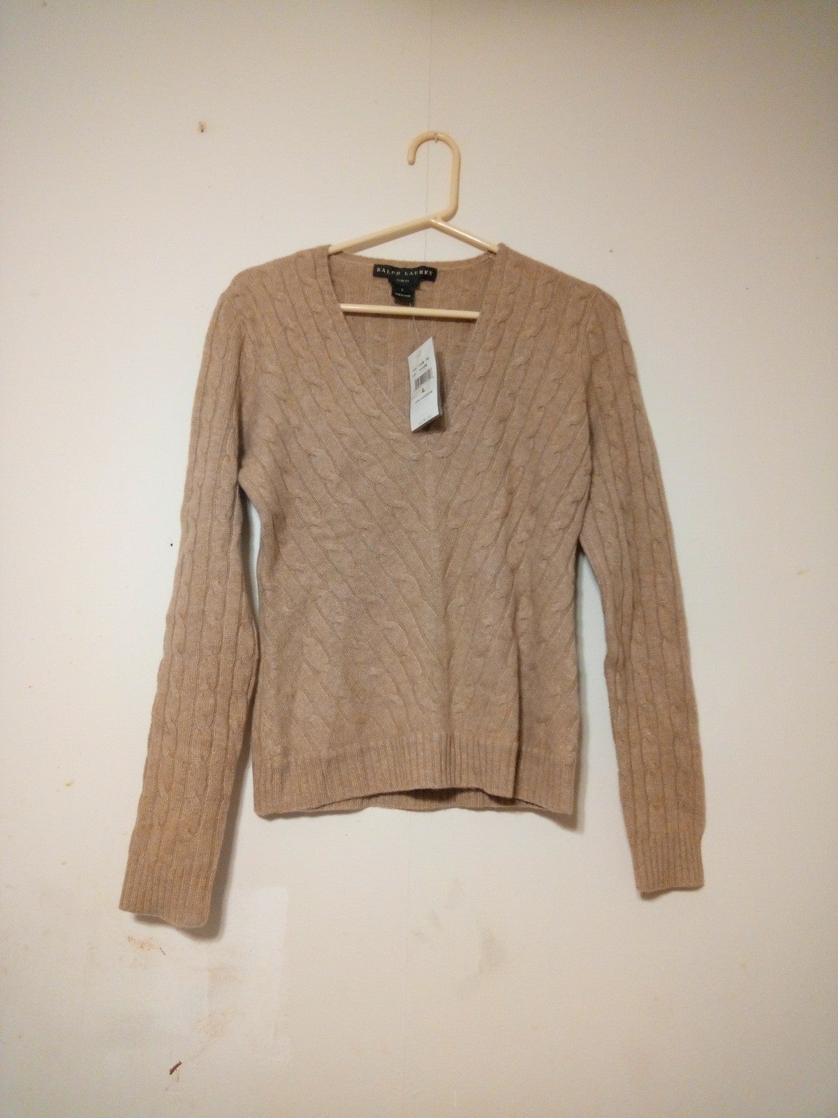 NWT Ralph Lauren Cashmere Khaki Cable Knit sweater
