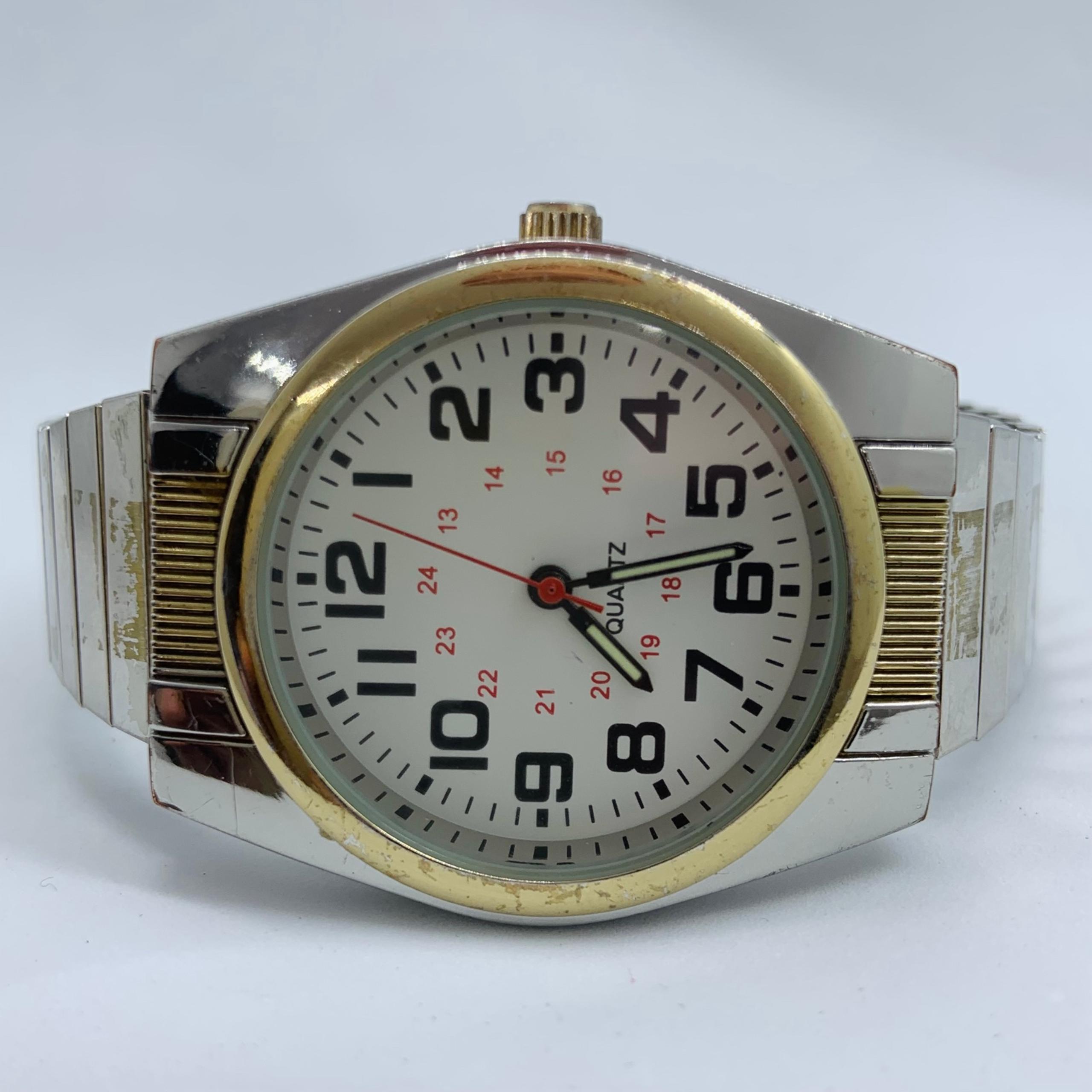 Mens Accutime classic silver gold tone 35mm watch , white dial 7.5” runs