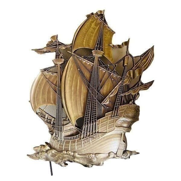Vintage MCM Syroco 29x22 Gold Pirate Ship Large Wall 3D Art Hanging 1958 (3663)