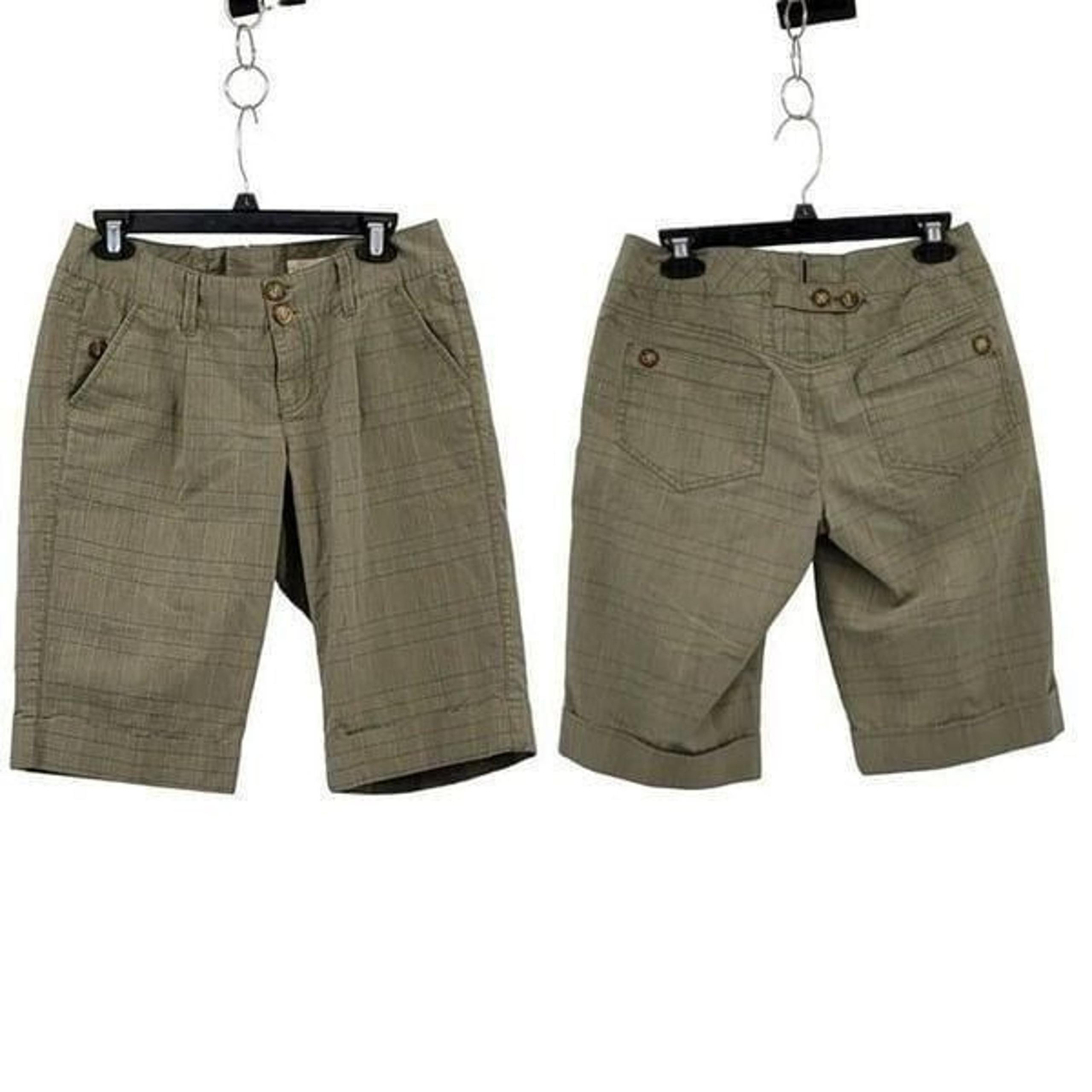 Y2K DKNY Shorts 4 Cotton Plaid Dressy Long Cuffed Low Rise Green Academia
