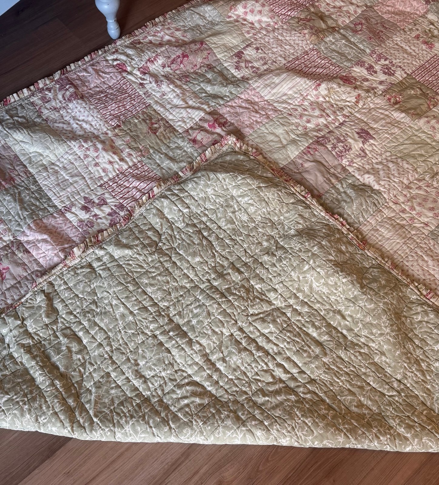 Pottery Barn Twin Size Patchwork Quilt - Pink and Cream