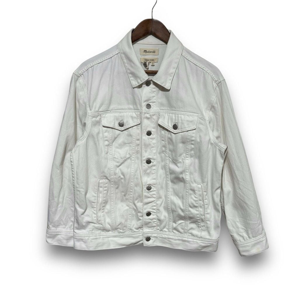 Madewell Oversized Trucker Jean Jacket White Denim Women's Medium 21 x 25