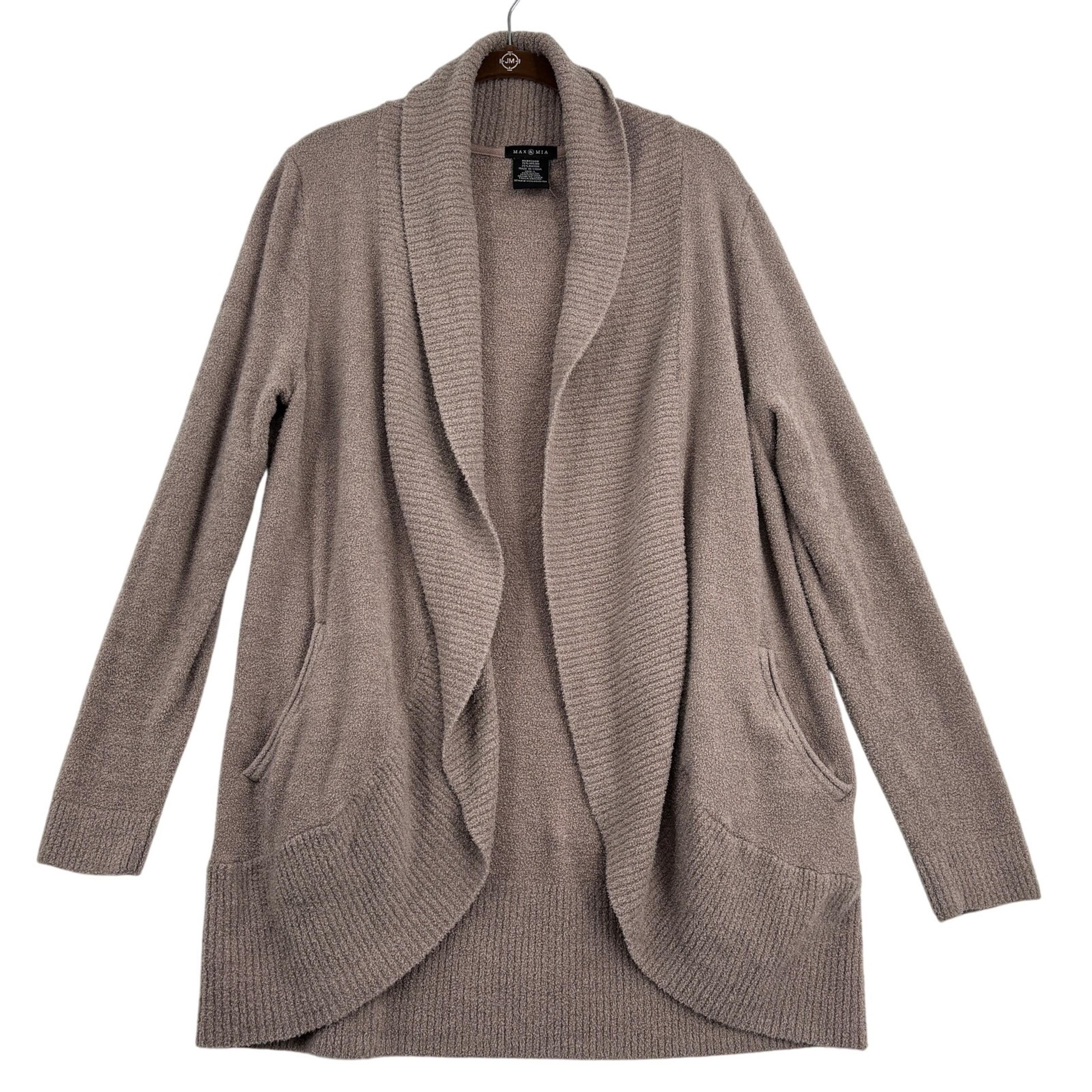 Max & Mia Open Front Cardigan Sweater Size L Mocha The Essential Travel Stretch