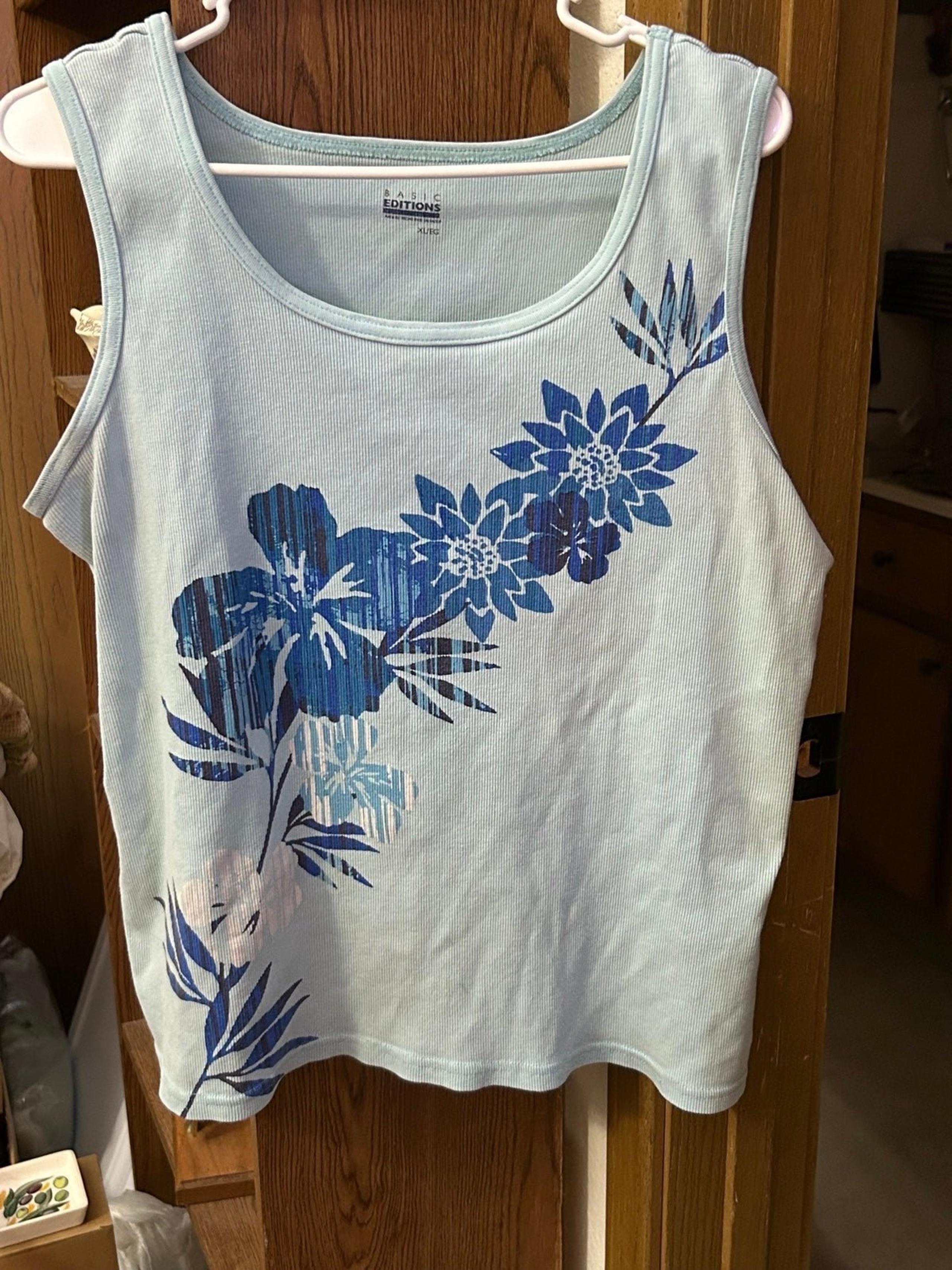 Women’s Basic Editions tank top. Blue Floral Design
