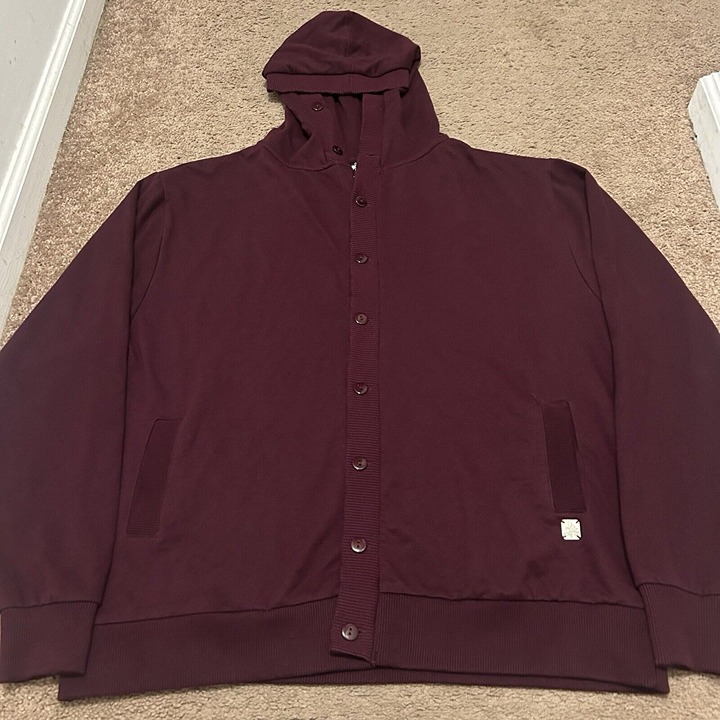 Soulland Varsity Button Up Hoodie Cardigan Maroon Men’s Size XL