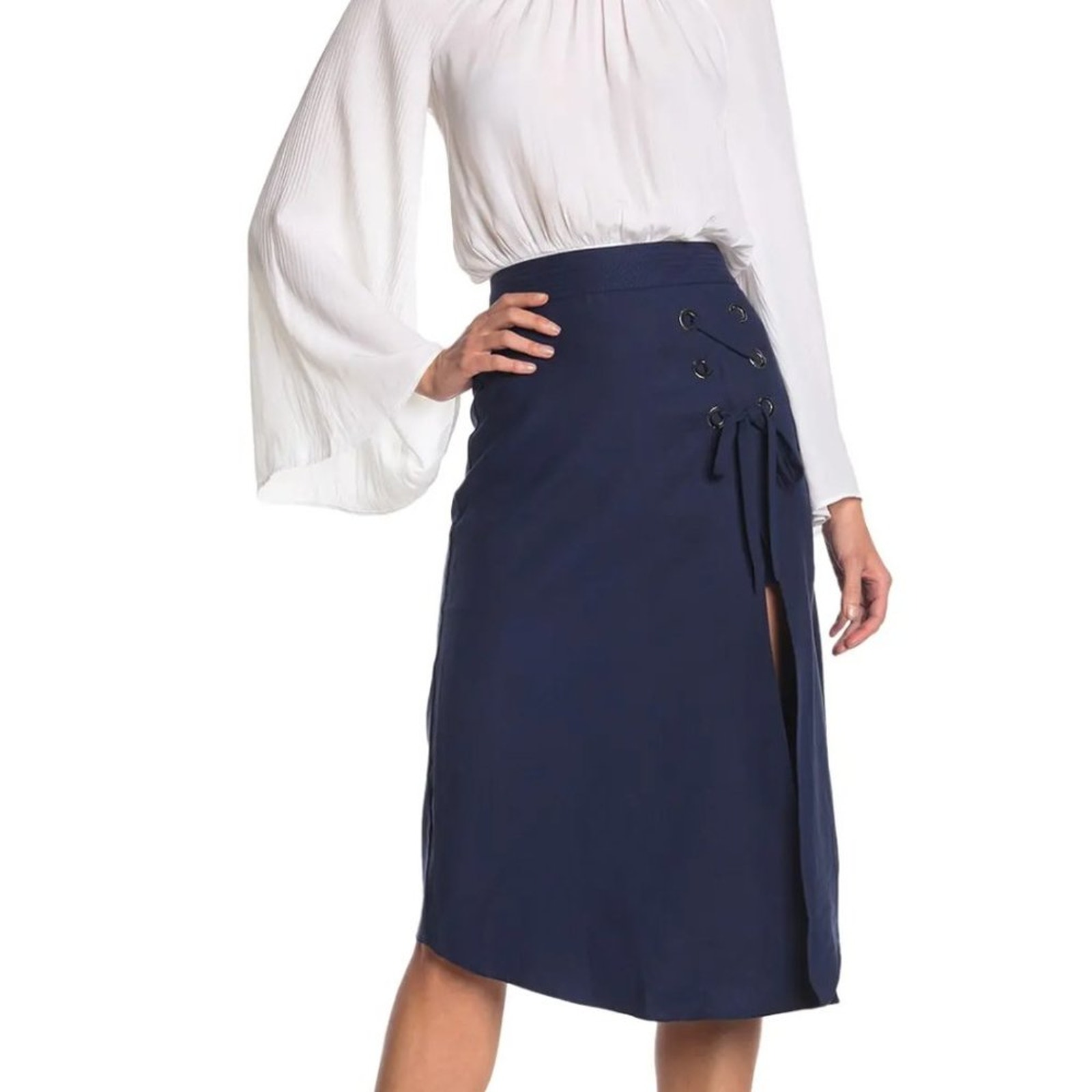 NWT Ramy Brook Faye Lace Up Linen Midi Skirt
