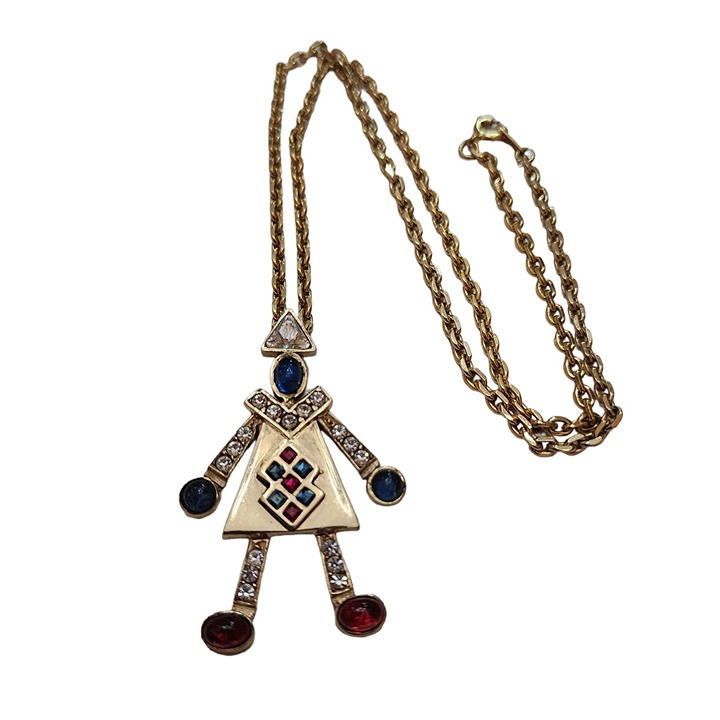 Vintage Glass Girl Pendant Necklace (A2192)