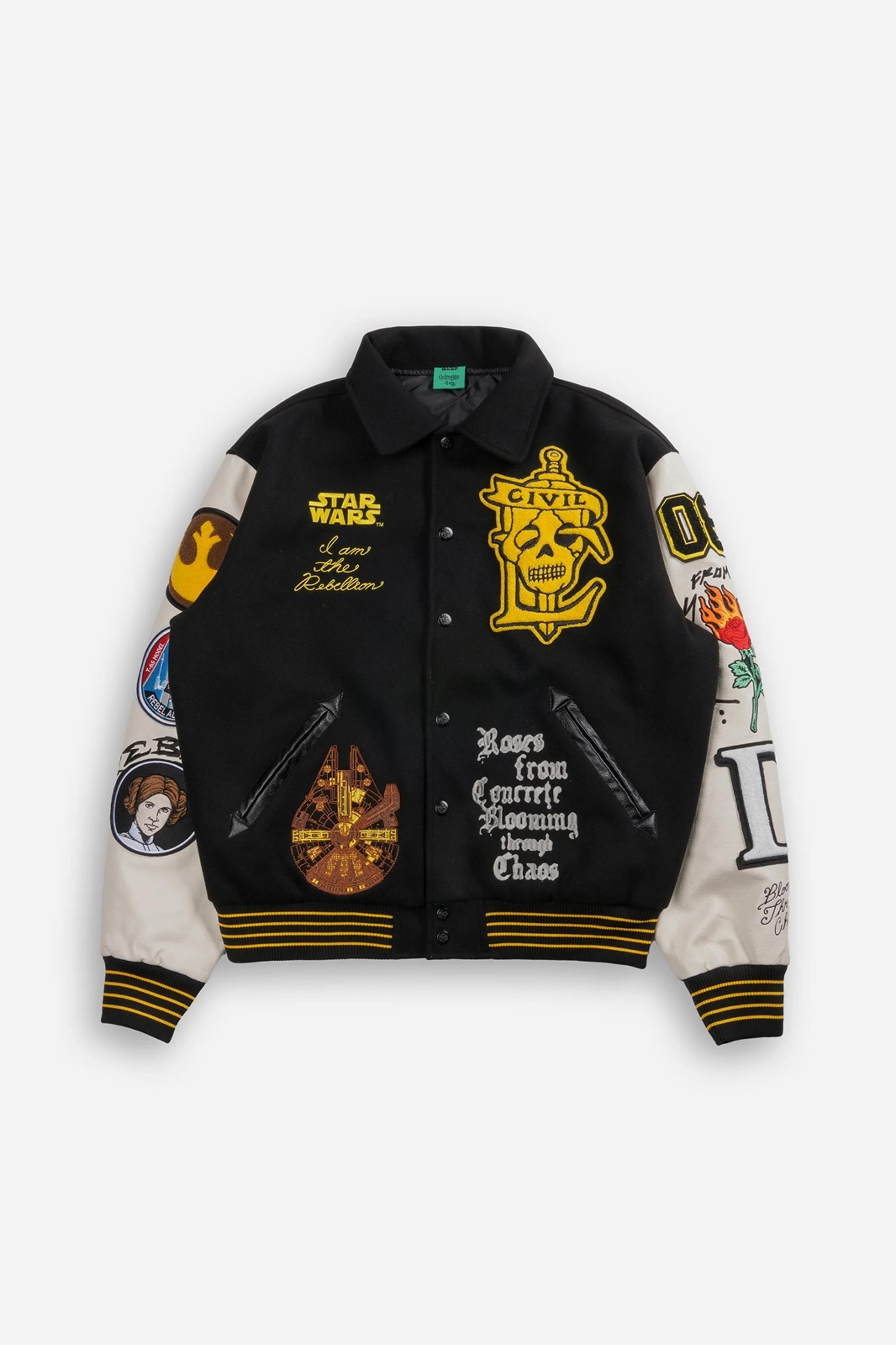 Civil Regime Star Wars Rebellion Collared Letterman Jacket in Black - Size Large