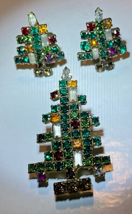 Vintage Weiss Christmas Tree Earrings and Brooch