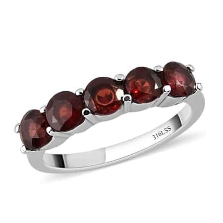 14k White Gold 1.20Ct Natural Round Red Garnet Channel Cluster Ring Band