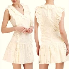 BCBGMAXAZRIA Eyelet Details Sleeveless Dropped Waist Ruffled Dress Size 10