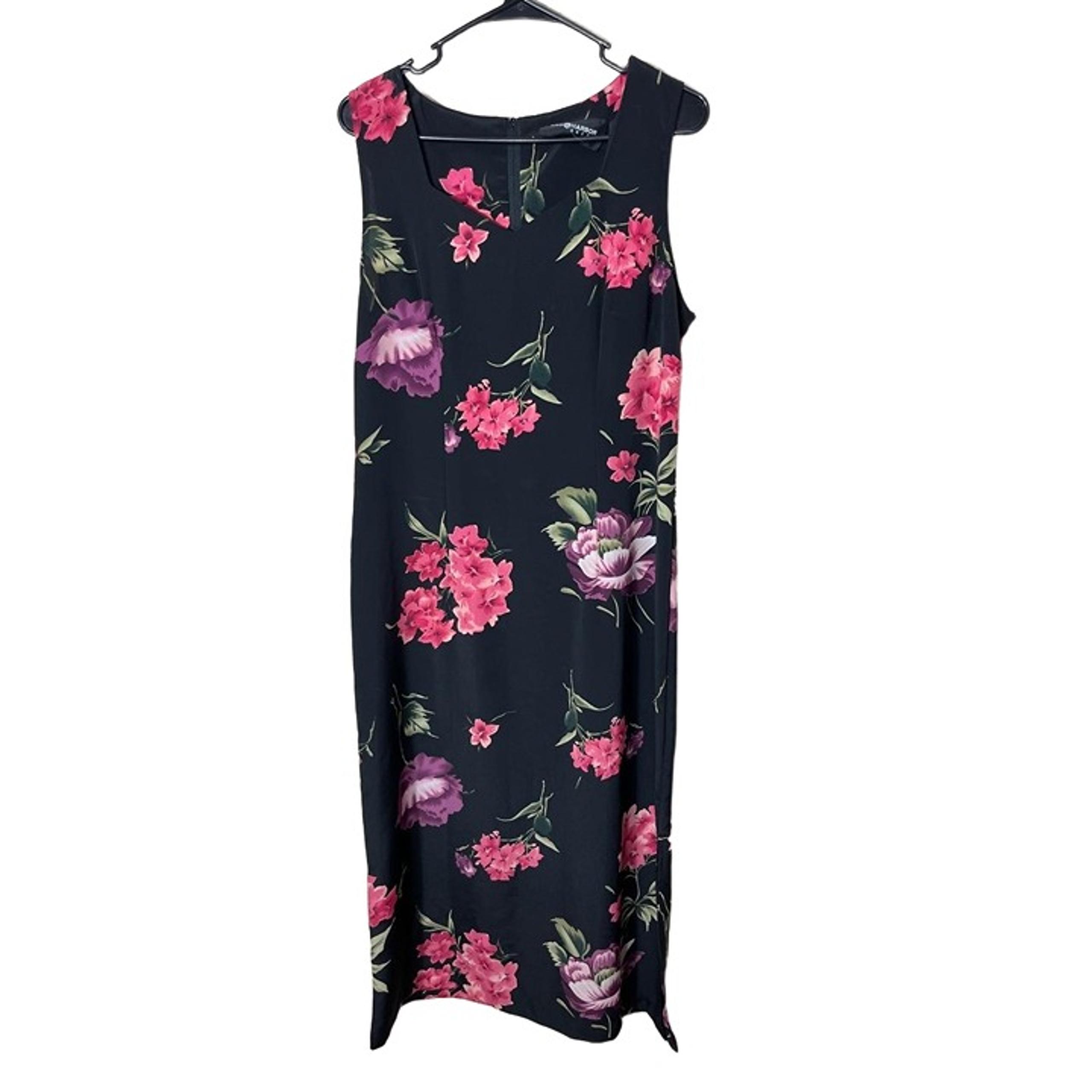 Vintage Sag Harbor 90s Black Floral Pattern Sleeveless Maxi Dress 12