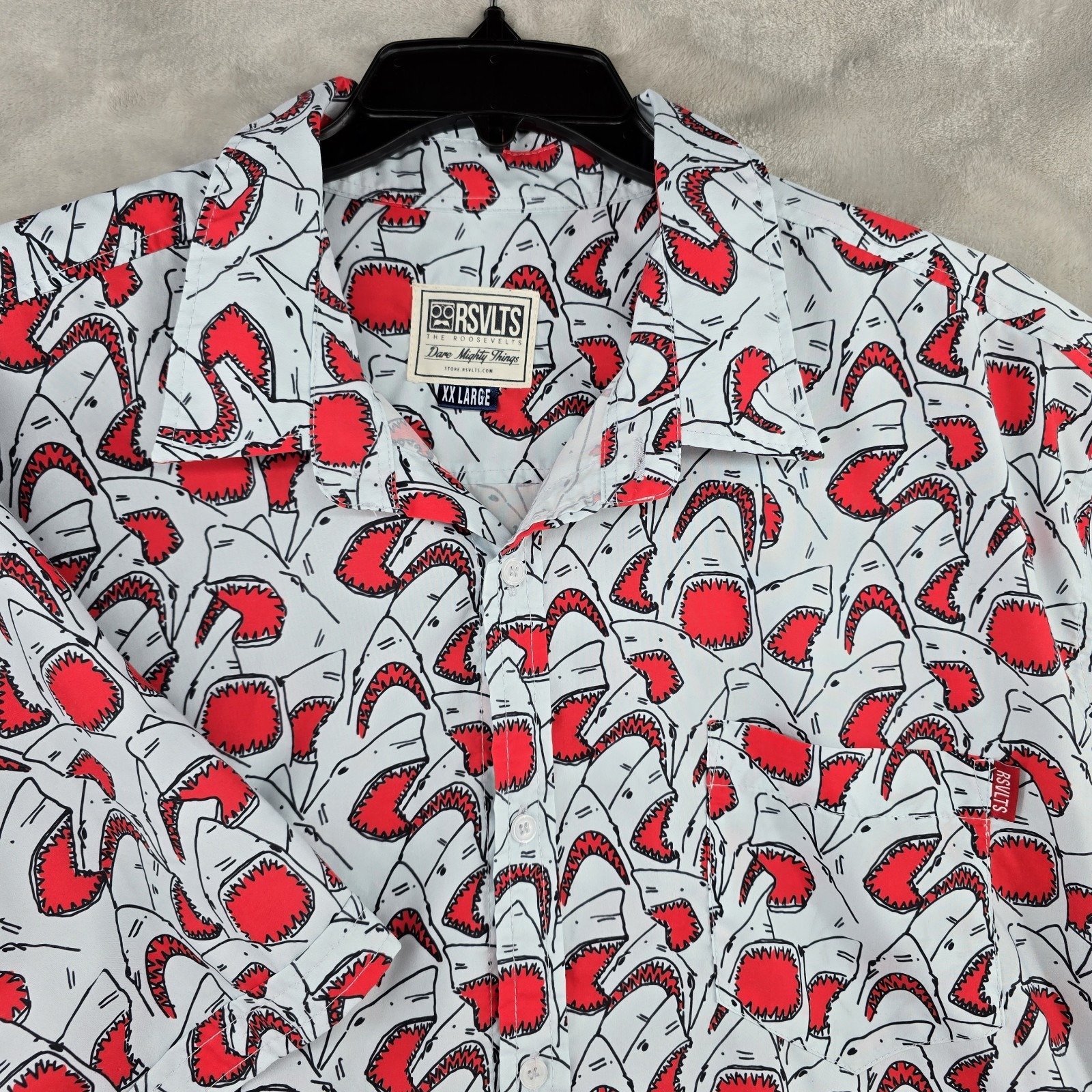 RSVLTS Men's Sharky Shark The Roosevelts Button-Up Short Sleeve Shirt Size XXL