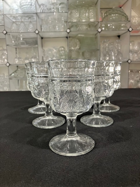 Sunflower by Jenkins - Six Early American Patterned Glass (EAPG) Water Goblets