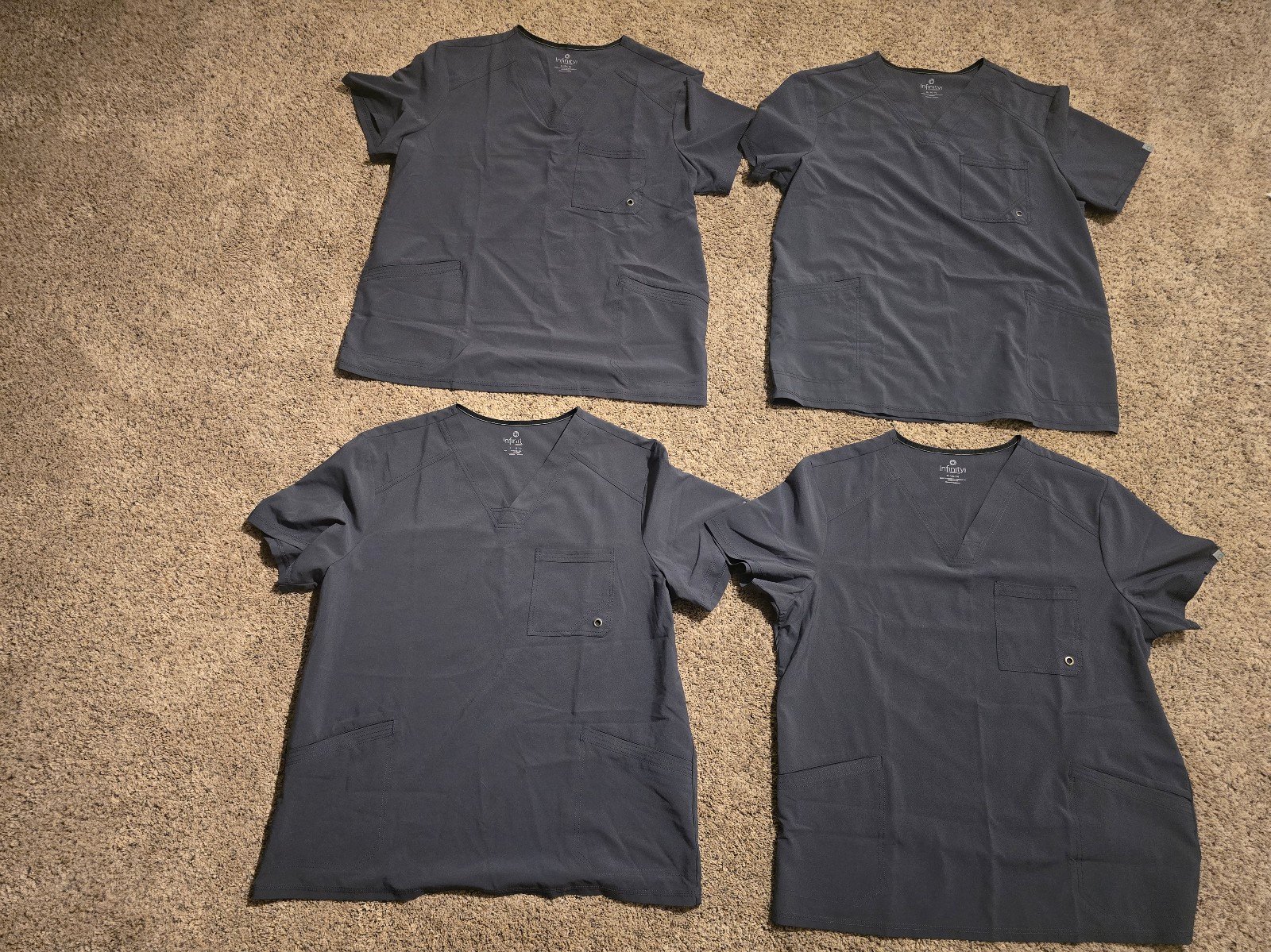 FOUR Cherokee Infinity IN PEWTER GRAY Men's V-Neck Solid Scrub Tops