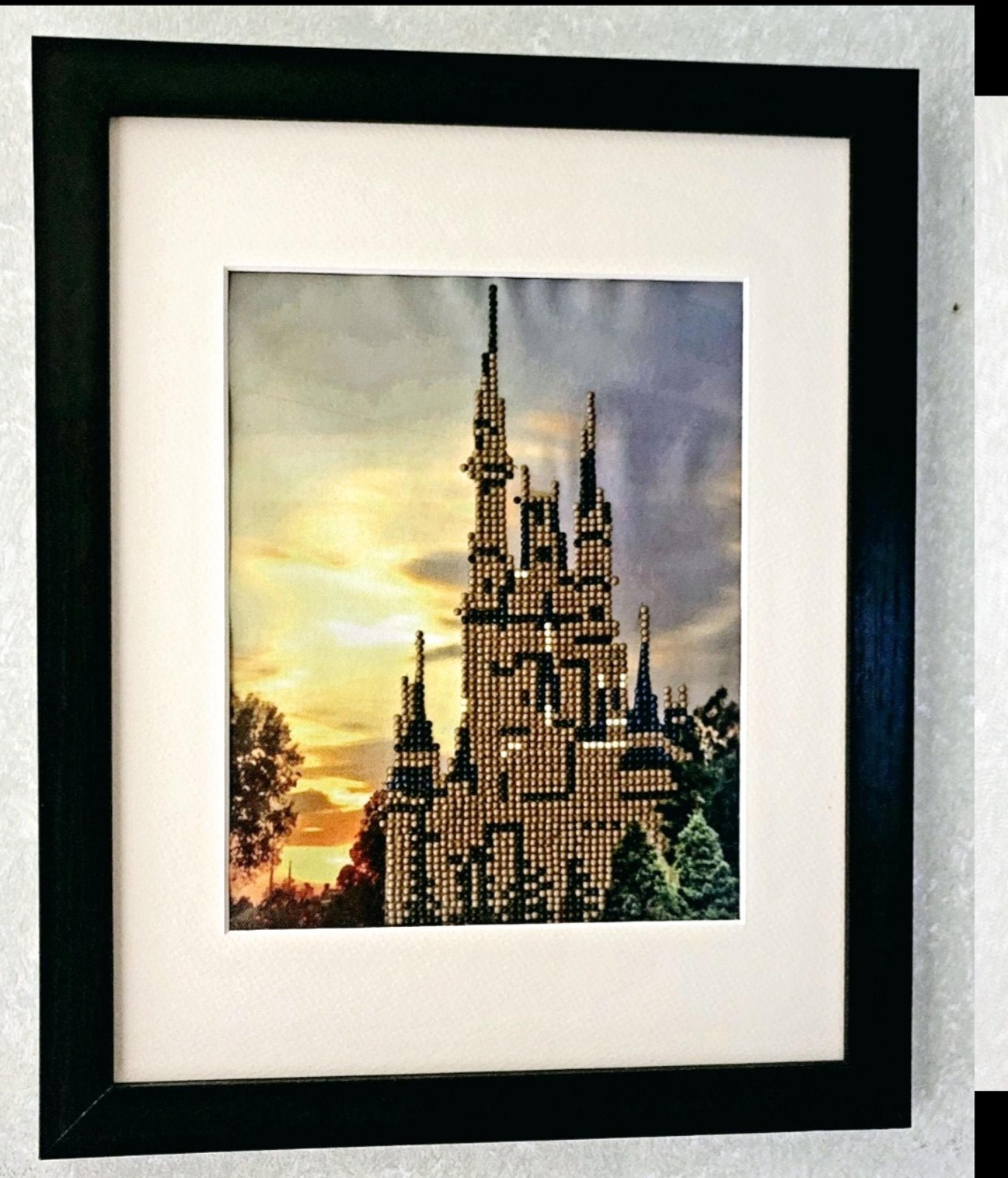HAND BEADED CASTLE DI AS MOND DRLEED 12X16 FRAMED MATTED WALL ART