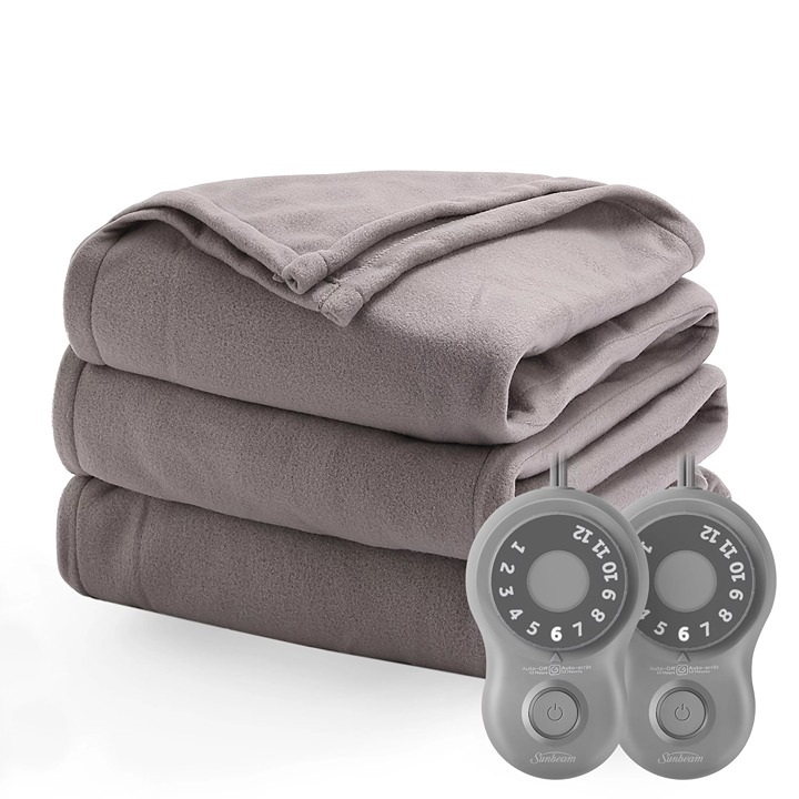 Gray Fleece Electric Blanket, Heated Blanket with Controller, 90 x 100 -DF3A