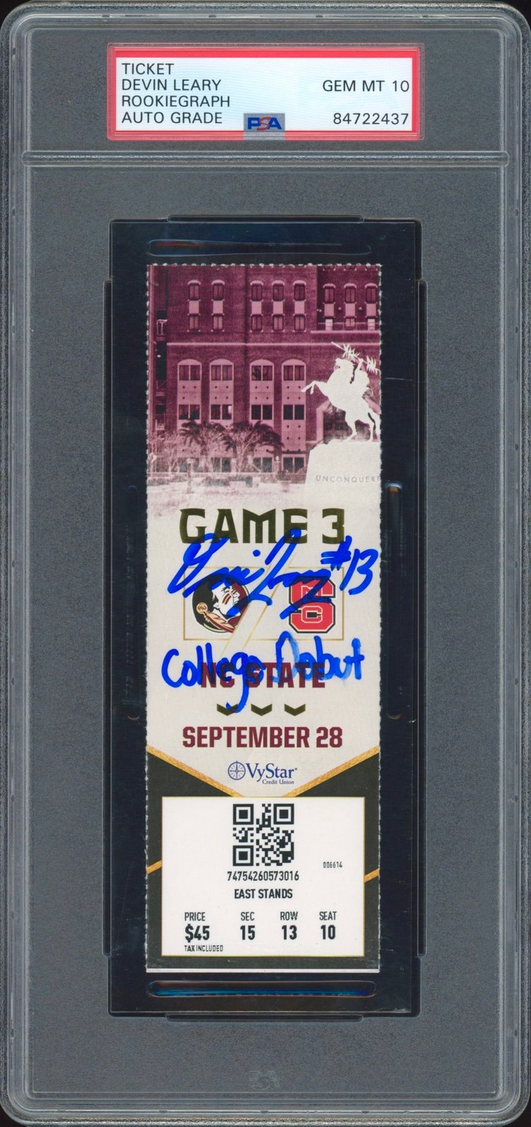 Devin Leary Autographed NCAA College Debut Ticket Stub 9/28/2019 Signed PSA Auto