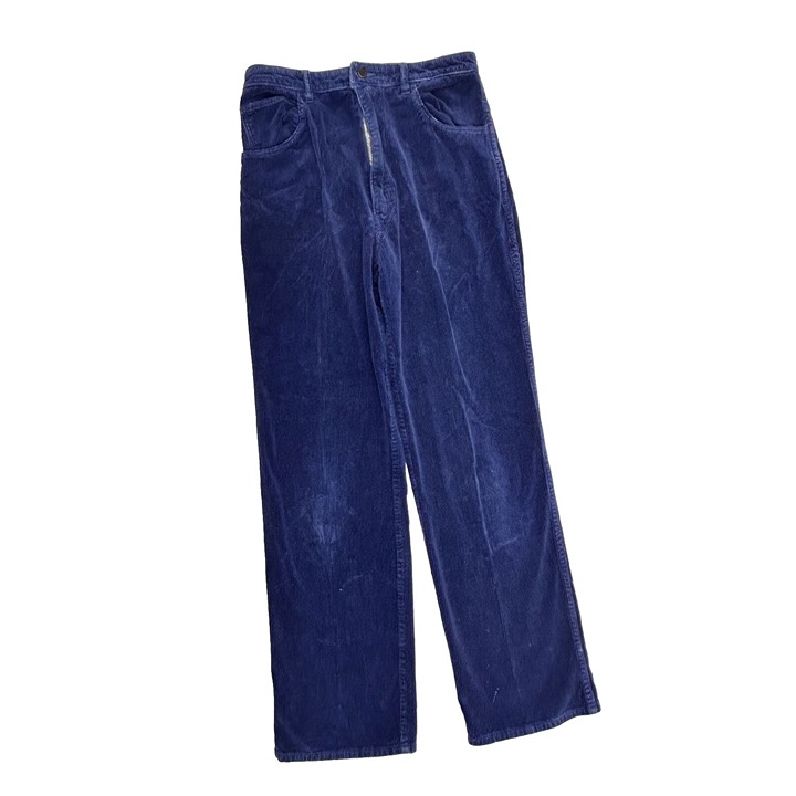 Vintage 1970s Womens 12 Corduroy High Rise Straight Chino Pants Blue