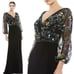 Mac Duggal Gown 79379 Embroidered Illusion Puff Sleeve Column Gown Size 14